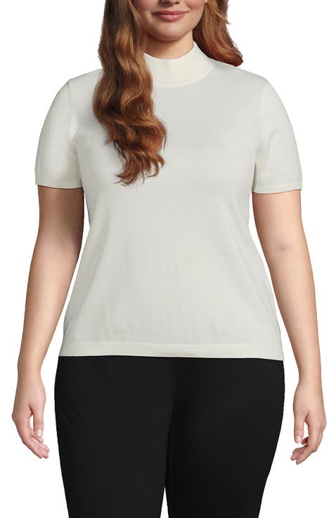 Cotton Modal Half Sleeve Mock Neck Pullover Sweater