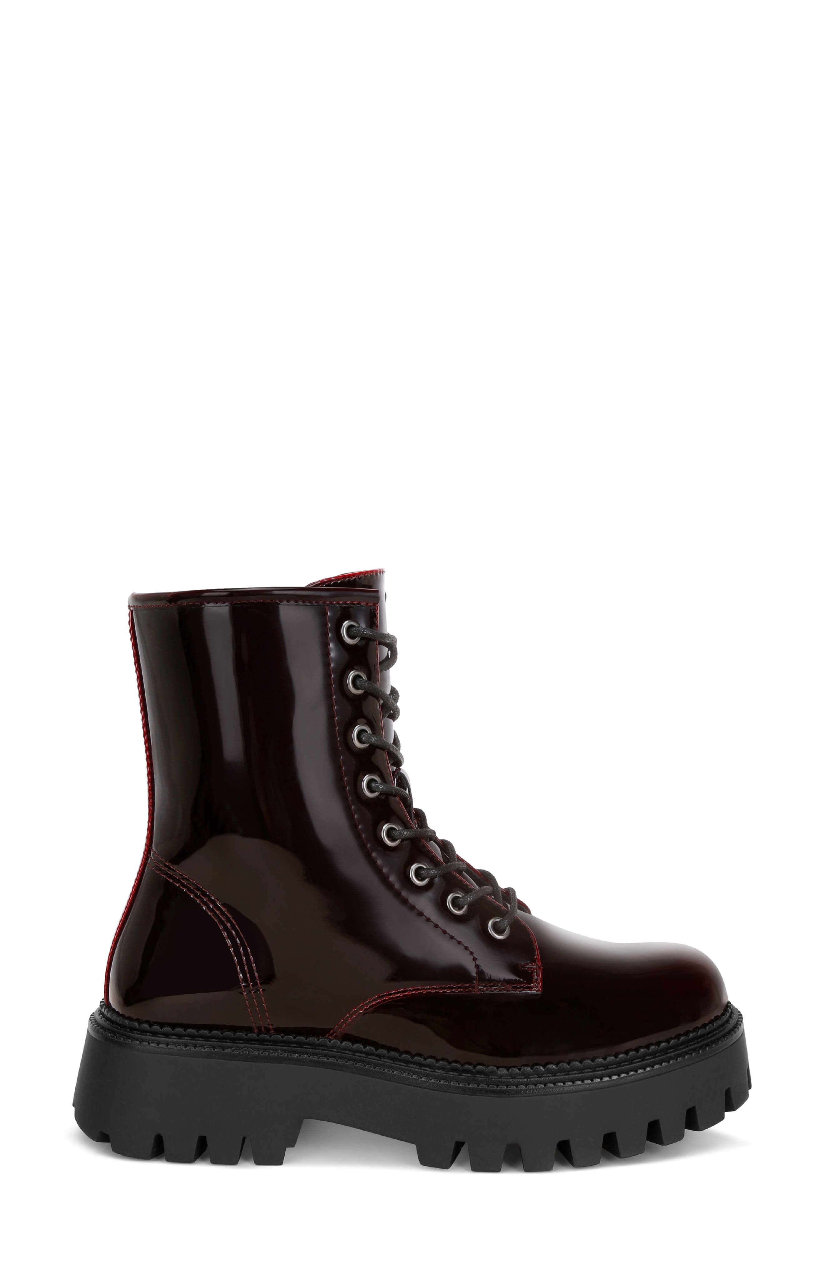 Reginalda Faux Leather Combat Boot, Alternate, color, BURGUNDY PATENT