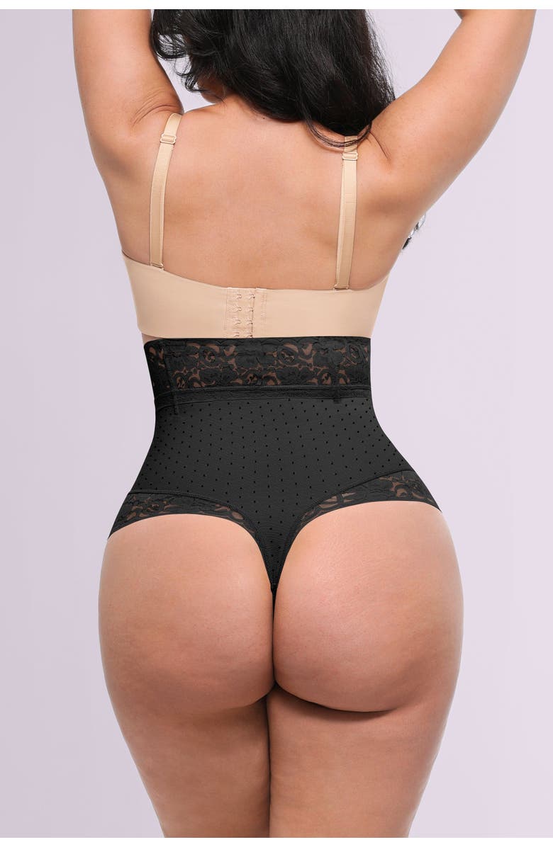 Shapellx AirSlim High-Waisted Polka Dot Shaping Thong, Alternate, color, Classic Black