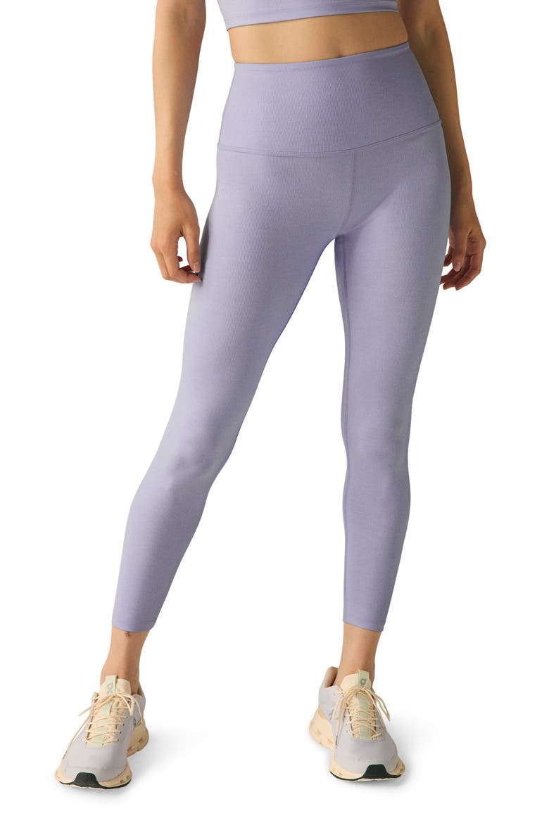High Waist Rib Midi Leggings, Main, color, BLUE FROST