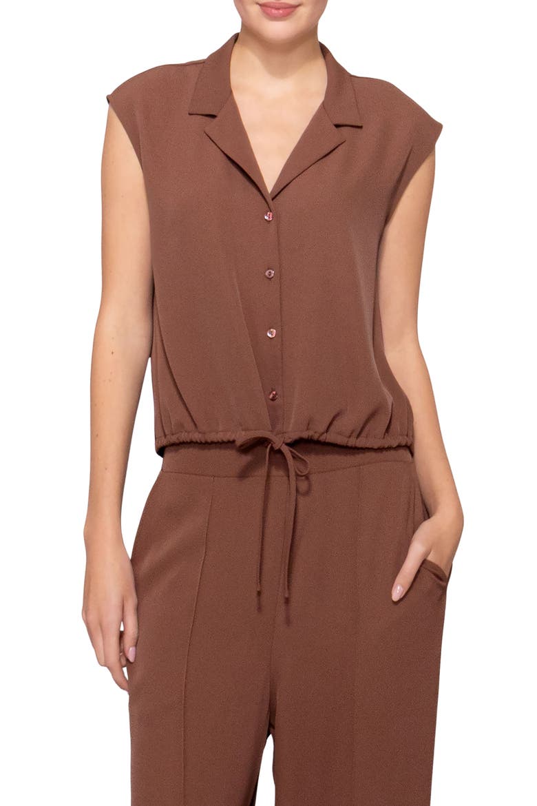 Drawstring Hem Sleeveless Button-Up Shirt, Main, color, BROWN