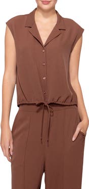 MELLODAY Drawstring Hem Sleeveless Button-Up Shirt