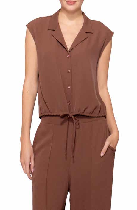 MELLODAY Drawstring Hem Sleeveless Button-Up Shirt