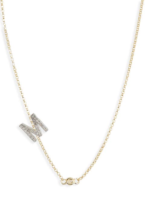 Bezel Diamond Initial Chain Necklace - 0.2ct.