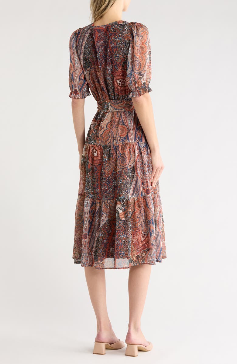 Gemma + Jane Paisley Tie Waist Midi Dress, Alternate, color, Vintage Paisley