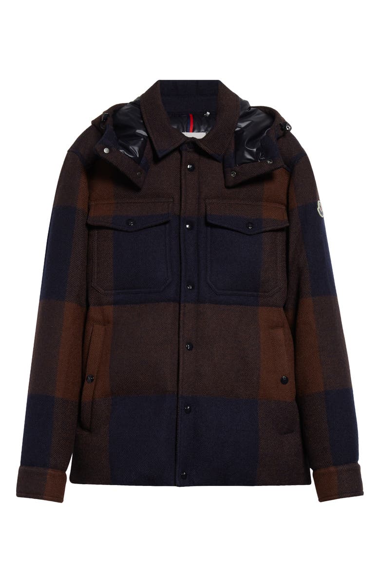 Moncler Ladurns Buffalo Plaid Down Shirt Jacket, Main, color, 