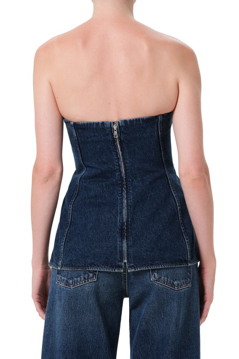 Lara Strapless Corset Peplum Denim Top, Alternate, color, DARK INDIGO