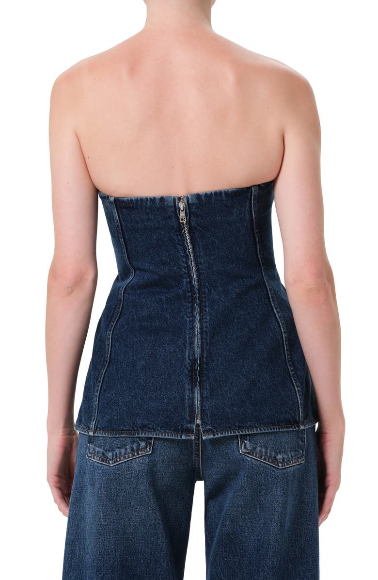 AGOLDE Lara Strapless Corset Peplum Denim Top, Alternate, color, Dark Indigo