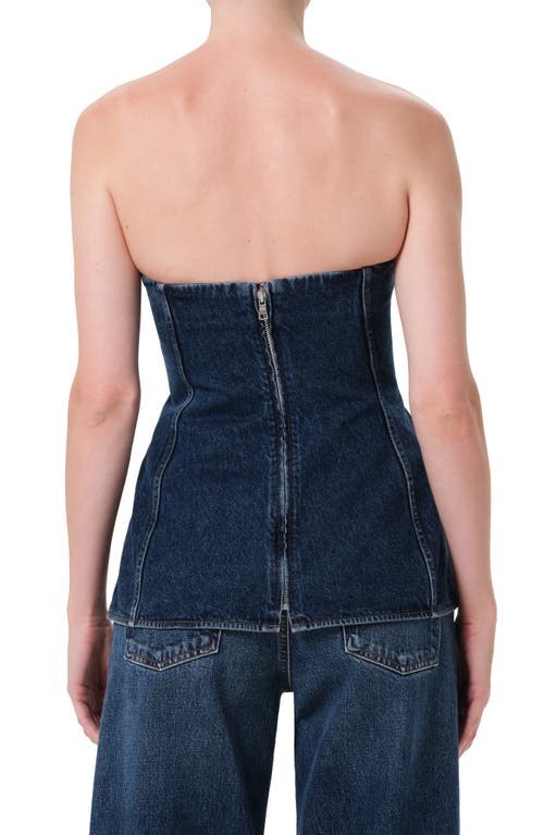 Agolde Lara Strapless Corset Peplum Denim Top In Blue
