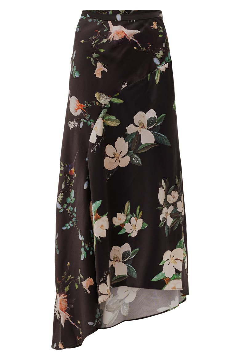 Luisa Fabia Floral Print Asymmetric Skirt, Alternate, color, BLACK
