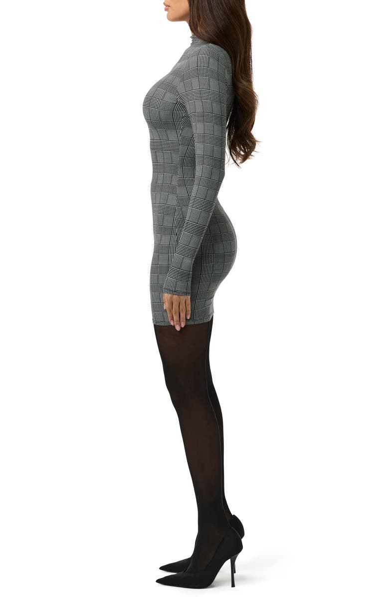 Naked Wardrobe Leopard Print Long Sleeve Body-Con Minidress, Alternate, color, Houndstooth Plaid