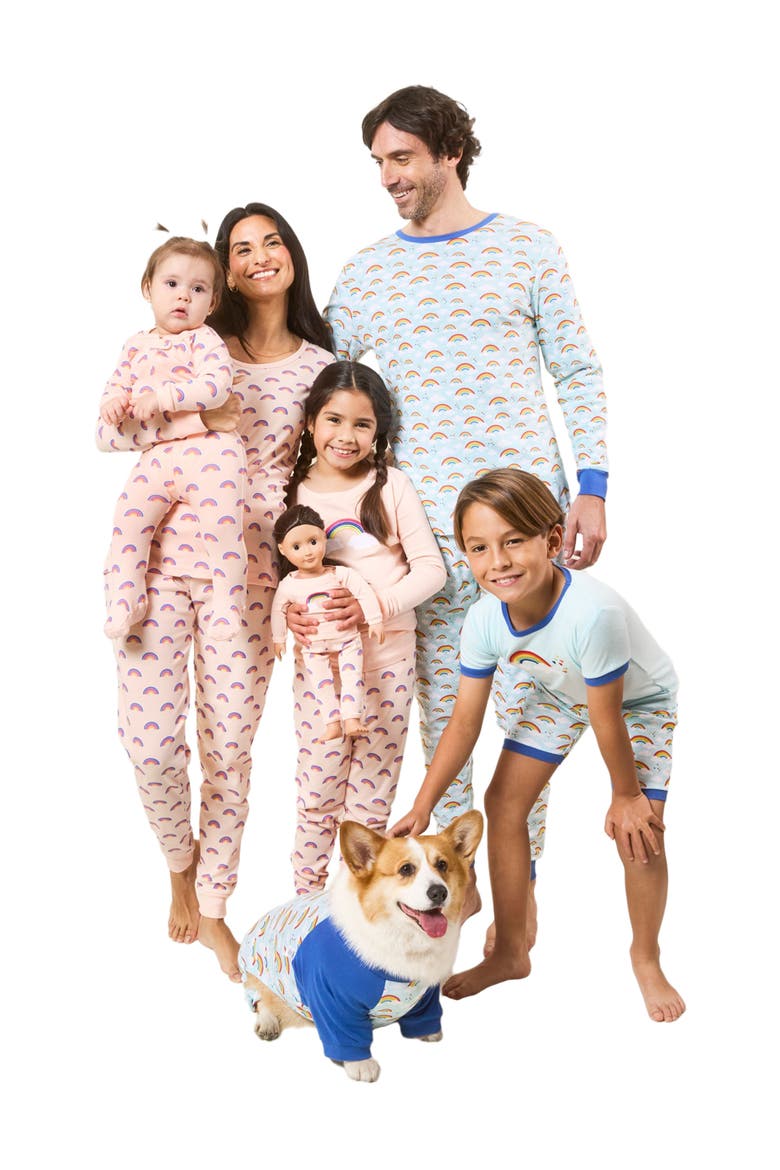 Kids Short Sleeve Cotton Striped Matching Family Pajamas, Alternate, color, Rainbow