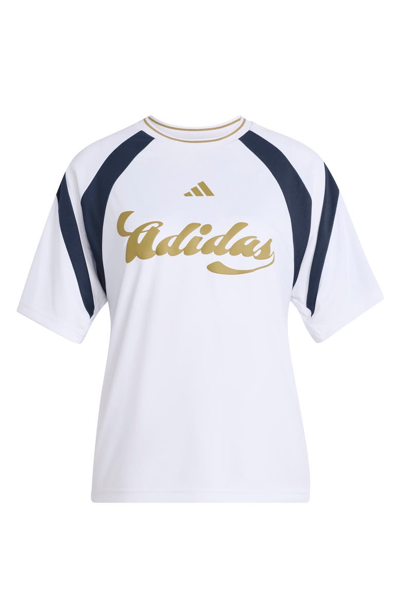 adidas Originals Heritage Logo Graphic Jersey T-Shirt, Alternate, color, White/ Hazy Beige/ Night Navy