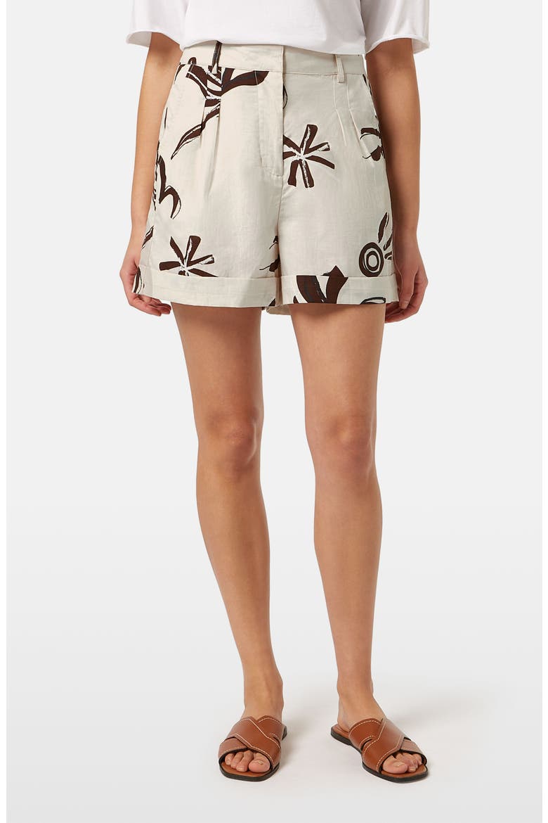 High Waist Cotton & Linen Shorts, Main, color, INKY SUN LINEN