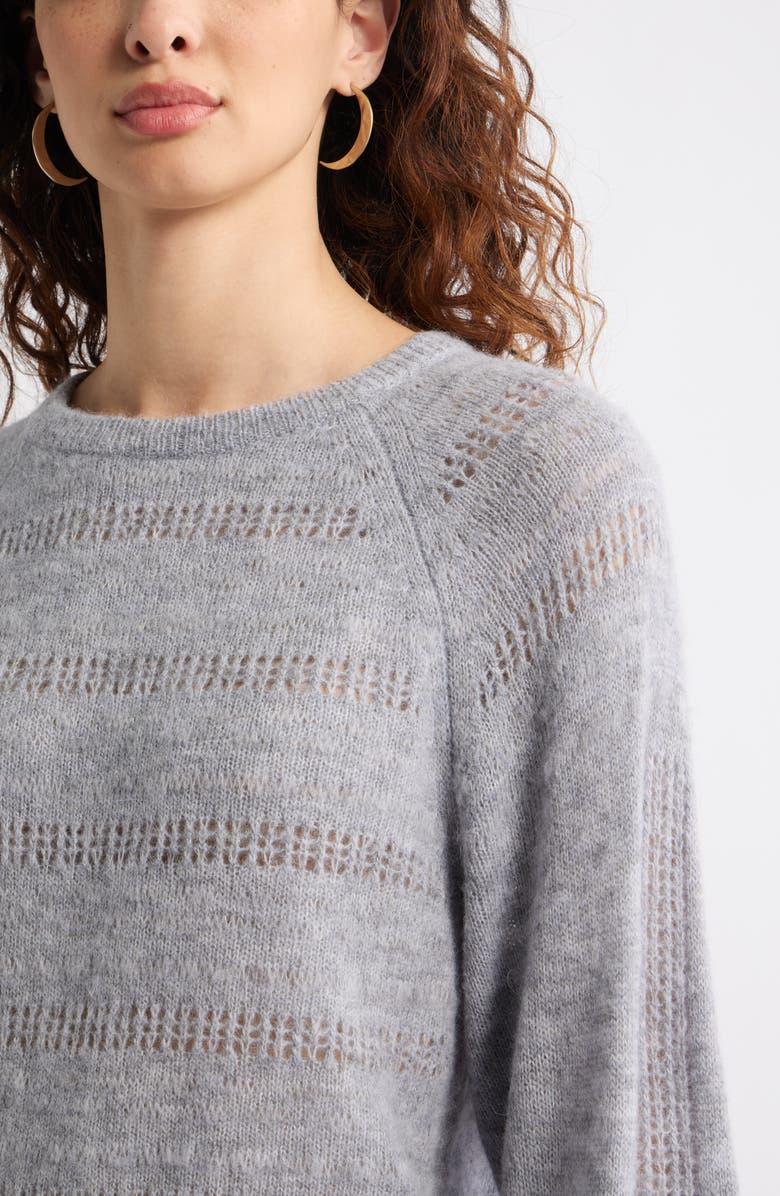 Treasure & Bond Pointelle Raglan Sleeve Sweater, Alternate, color, Grey Heather