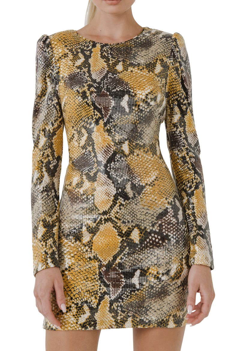 Python Sequin Long Sleeve Minidress, Alternate, color, MULTI