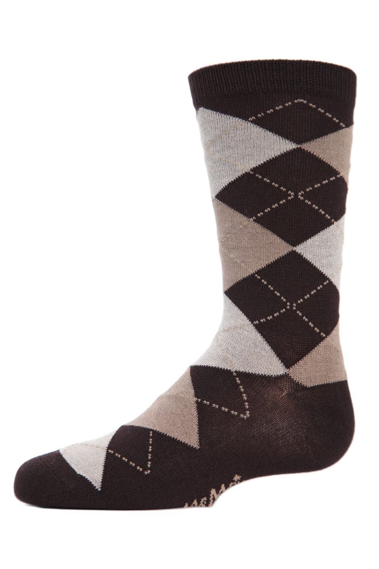 Classic Argyle Mercerized Crew Socks, Main, color, Brown