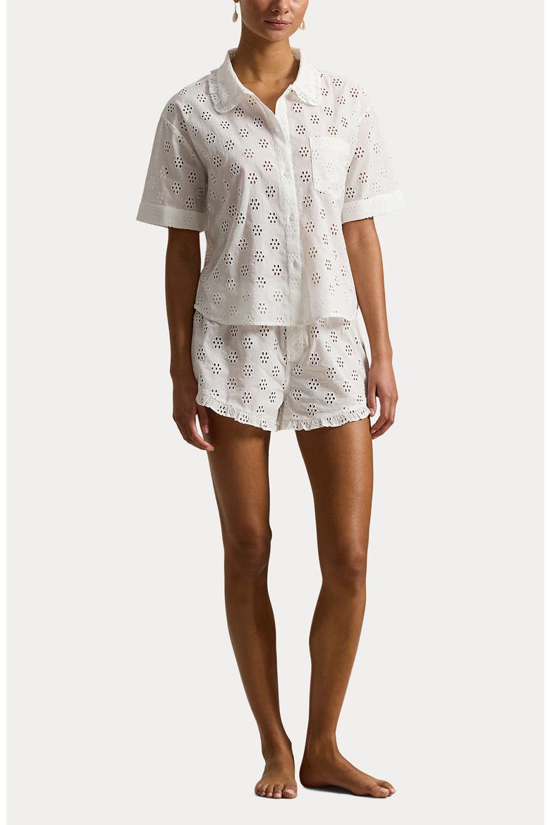 Cotton Eyelet Short Pajamas, Alternate, color, WHITE CLOUD