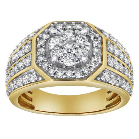 Hex Rose 14K Yellow Gold Diamond Men Statement Ring - 1.74ct.
