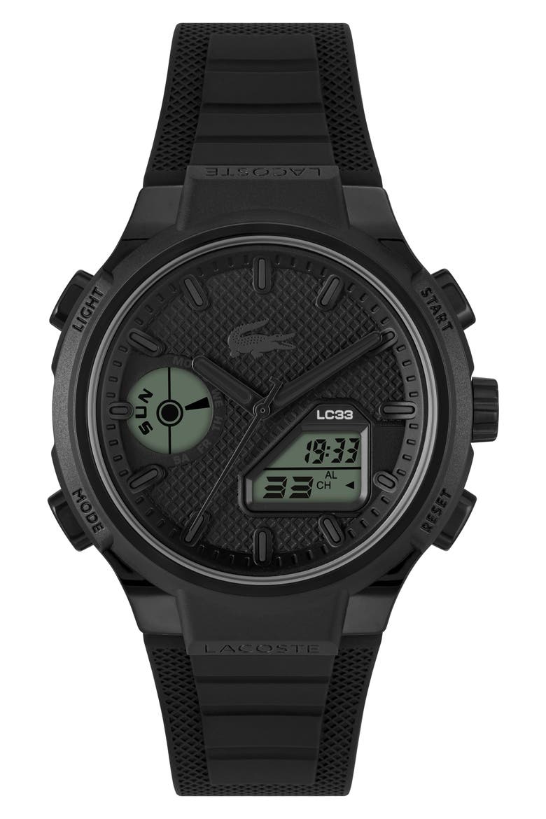 LC33 Silicone Strap Watch, 45mm, Main, color, BLACK