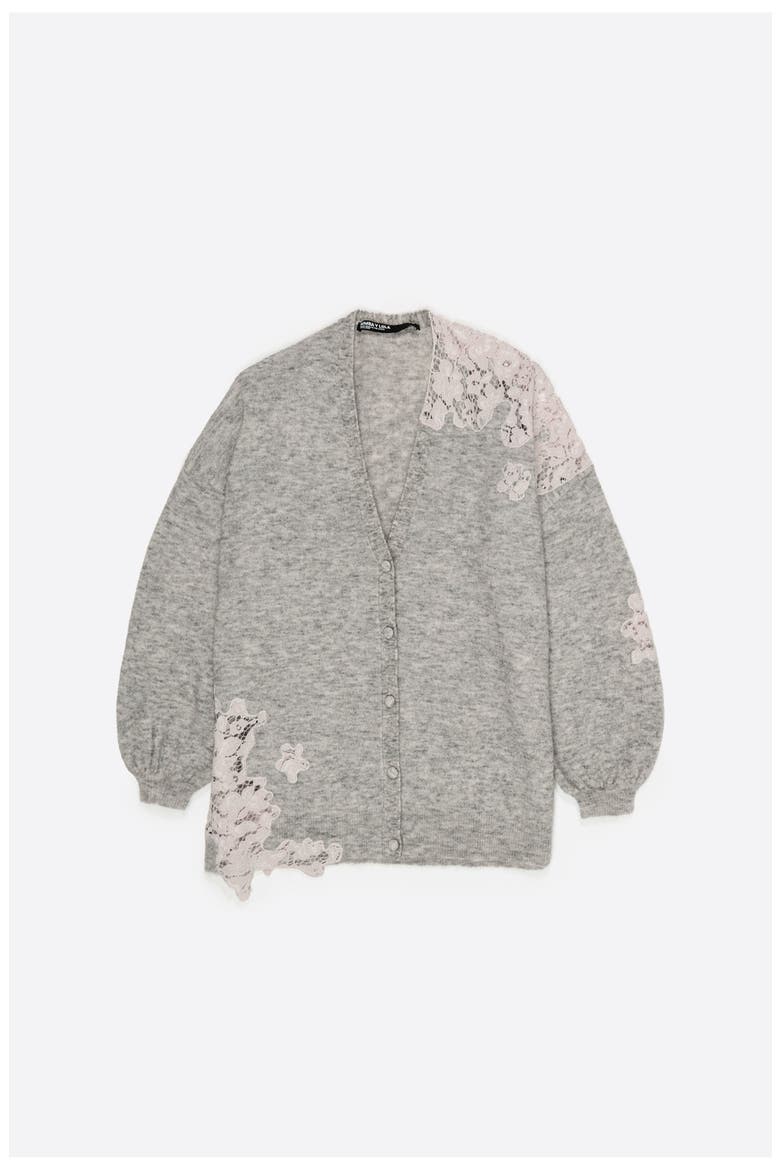 Long Lace Knit Cardigan, Alternate, color, LIGHT GREY