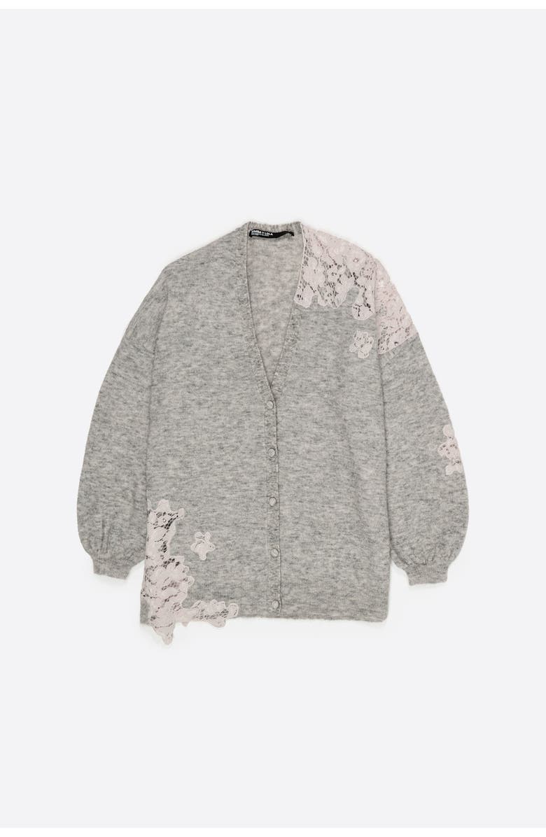 Bimba y Lola Long Lace Knit Cardigan, Alternate, color, Light Grey