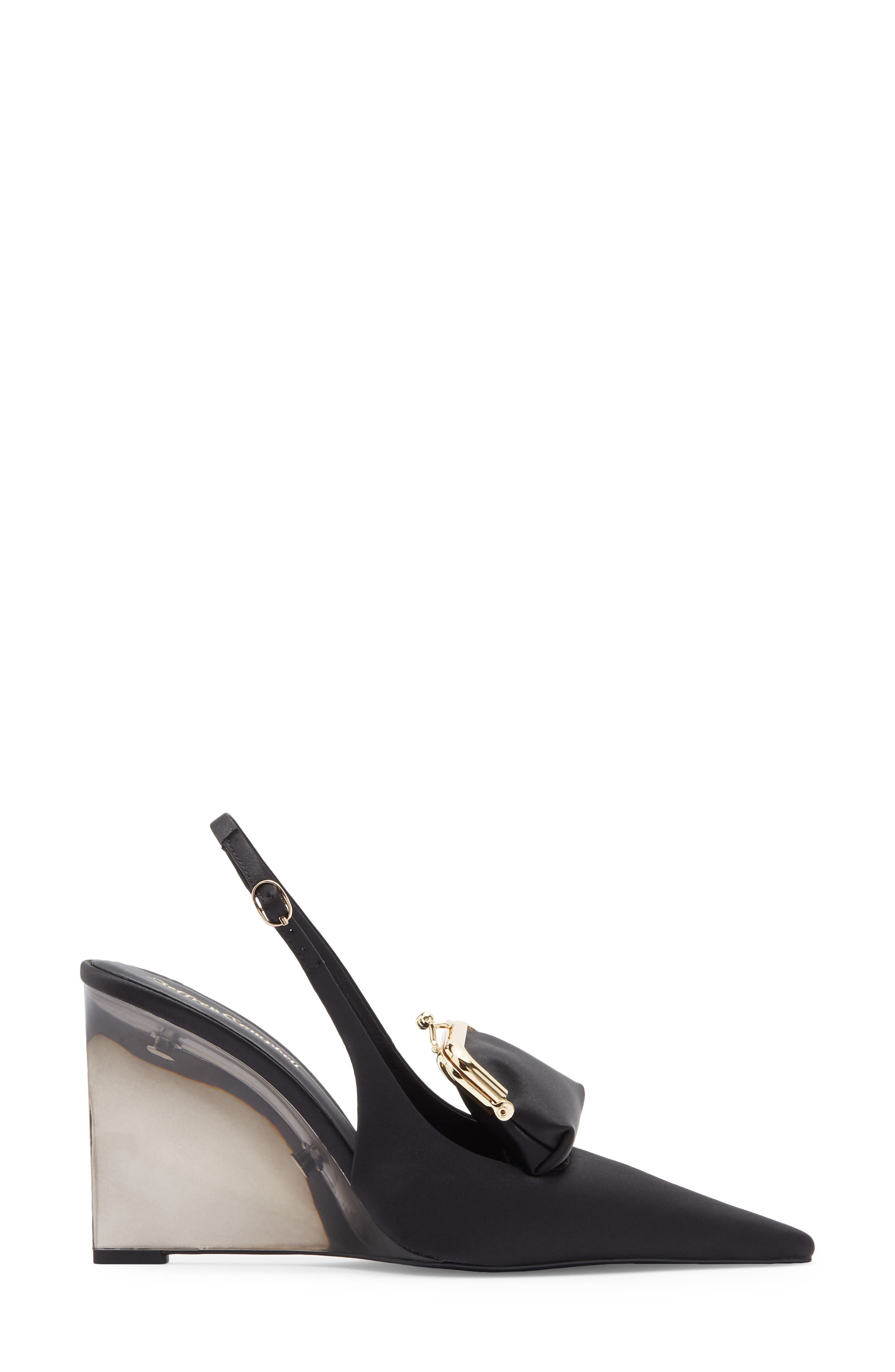 Jeffrey Campbell Pay Me Slingback Wedge Pump, Alternate, color, Black Satin Combo