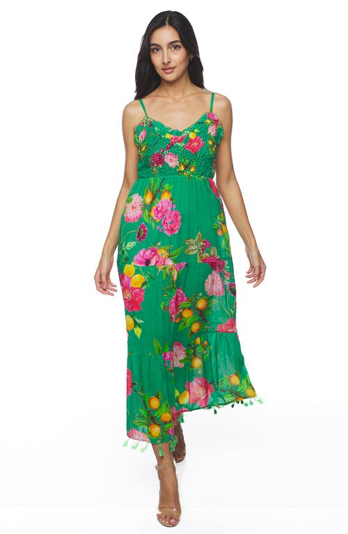 Ranee's Ranees Floral Print Cotton Cover-up Maxi Dress In Green