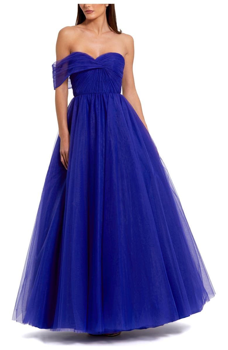 Mac Duggal Strapless Off the Shoulder Bustier Ball Gown, Main, color, Cobalt