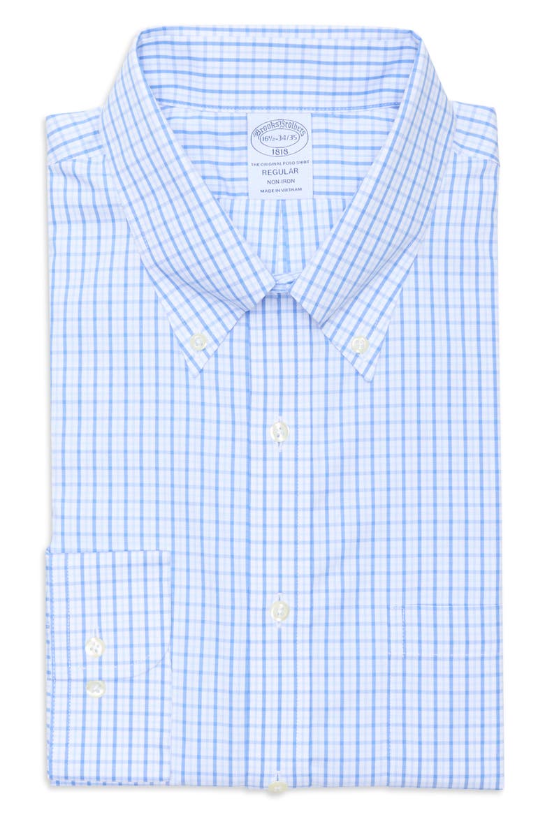 Regular Fit Non-Iron Plaid Cotton Dress Shirt, Main, color, BLUESCHK