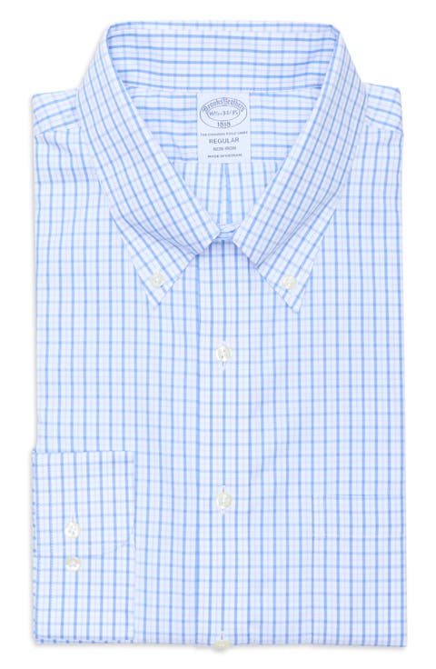 Regular Fit Non-Iron Plaid Cotton Dress Shirt