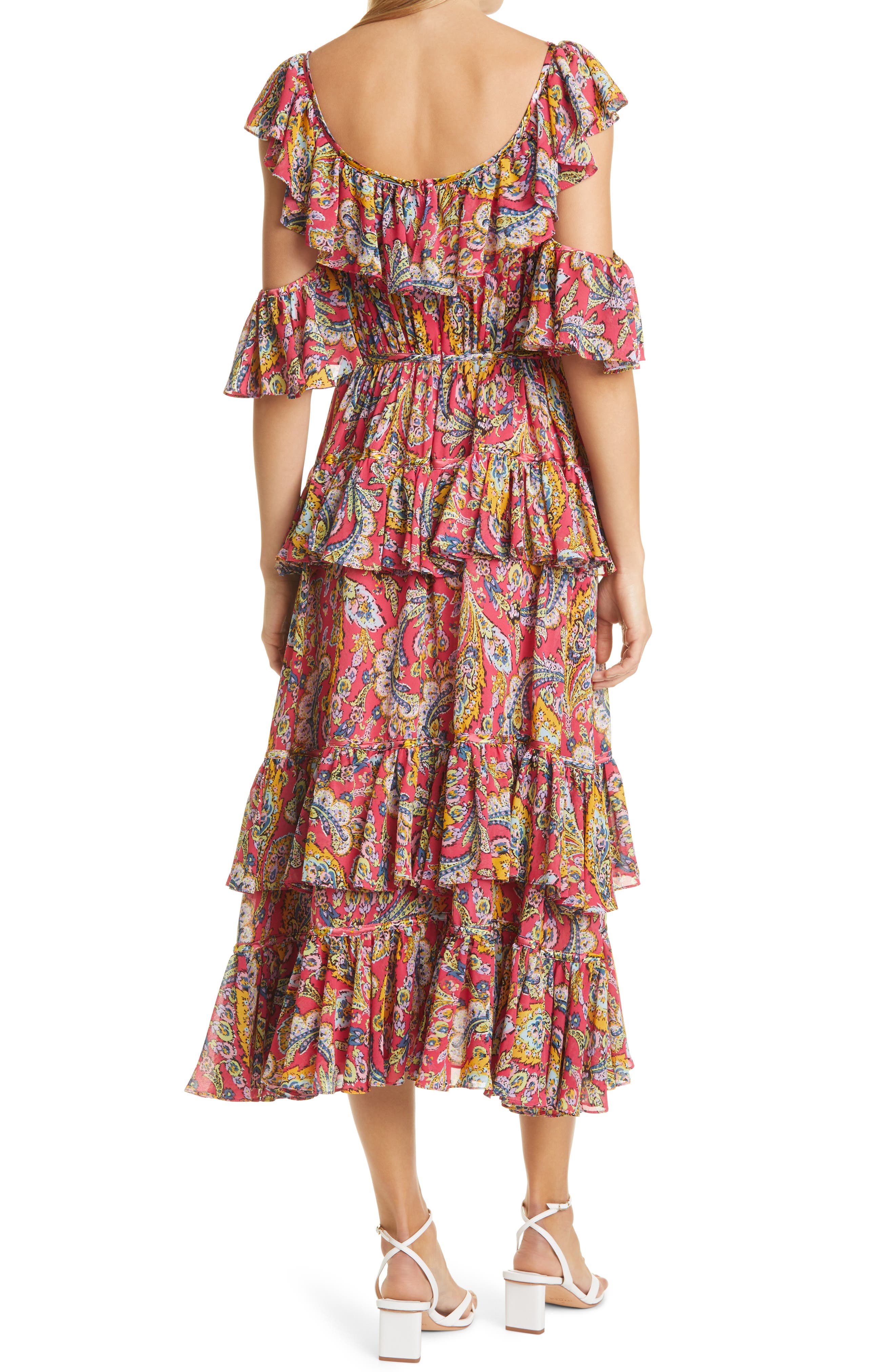 Cinq à Sept Collier Floral Print Cutout Sleeve Midi Dress (Women ...