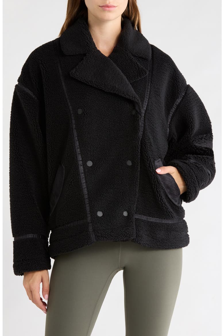 Faux Shearling Biker Jacket, Alternate, color, BLACK