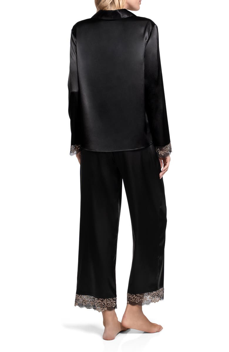 In Bloom by Jonquil Aviva Lace Trim Satin Cropped Pajamas, Alternate, color, Black