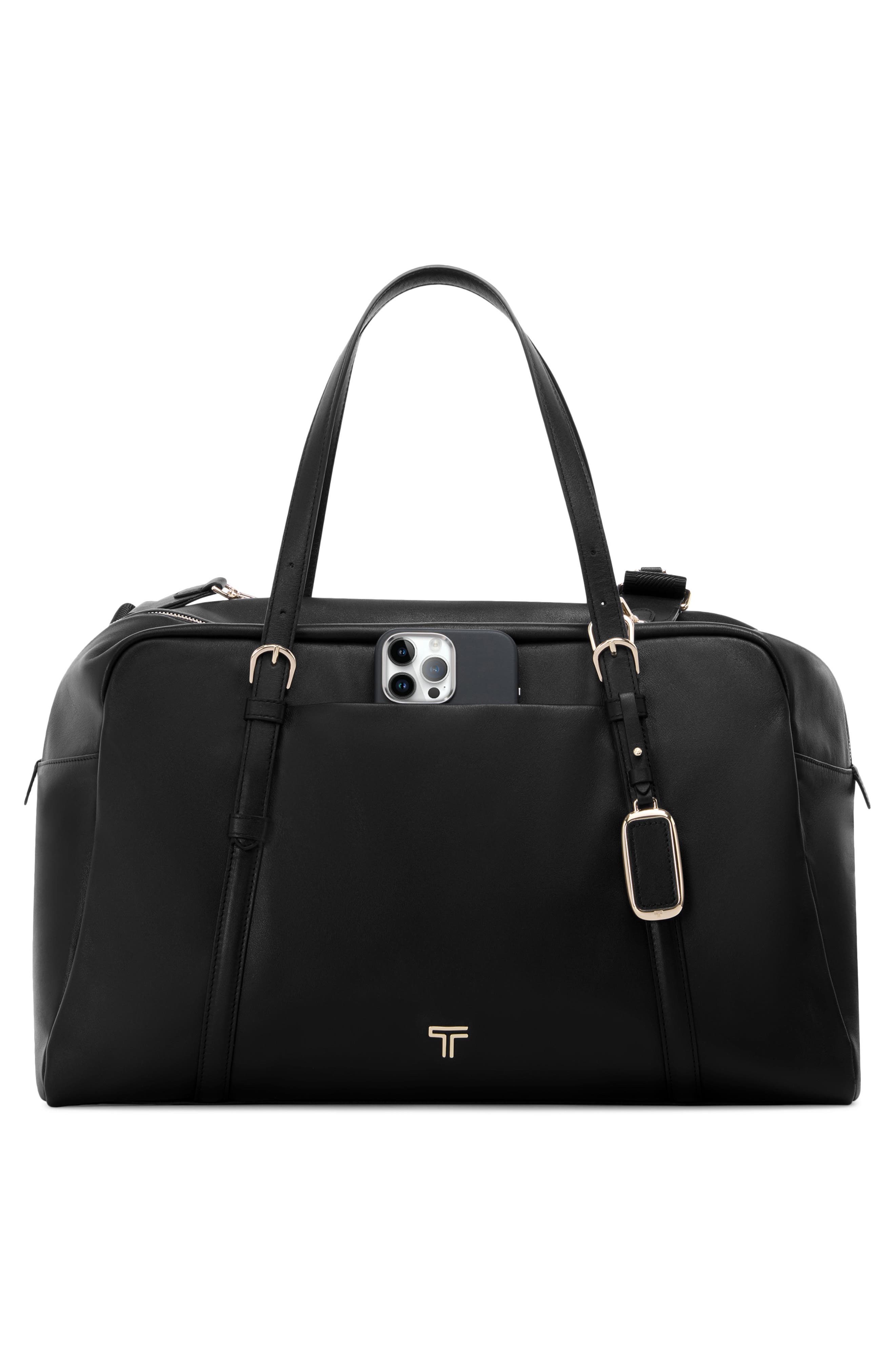 Voyageur Oaklynn Leather Duffle Bag, Alternate, color, BLACK/ LIGHT GOLD