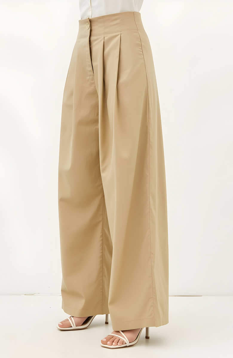 Modenaire Pleated Wide-Leg Trousers, Alternate, color, Beige