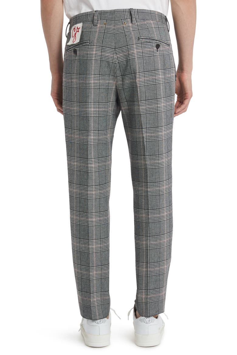 Milano Glen Plaid Virgin Wool & Cotton Trousers, Alternate, color, GREY BLACK