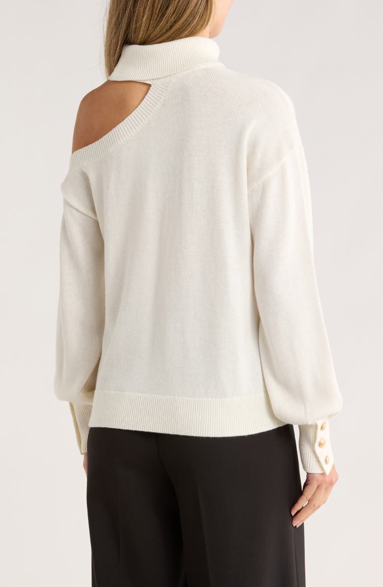 L'AGENCE Brixie Cutout Shoulder Turtleneck Sweater, Alternate, color, Ivory/ Gold