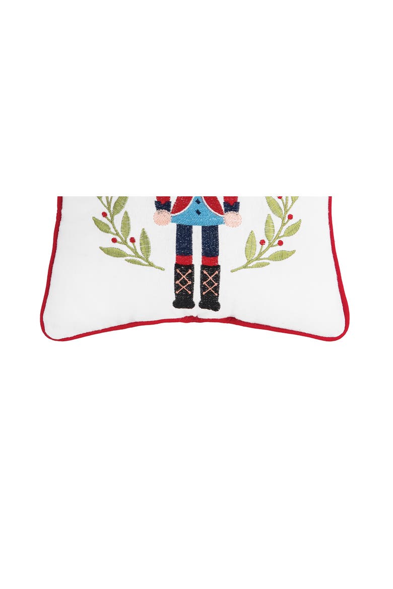 Nutcracker Wreath 100% Cotton Embroidered Accent Pillow 10" x 10", Alternate, color, White