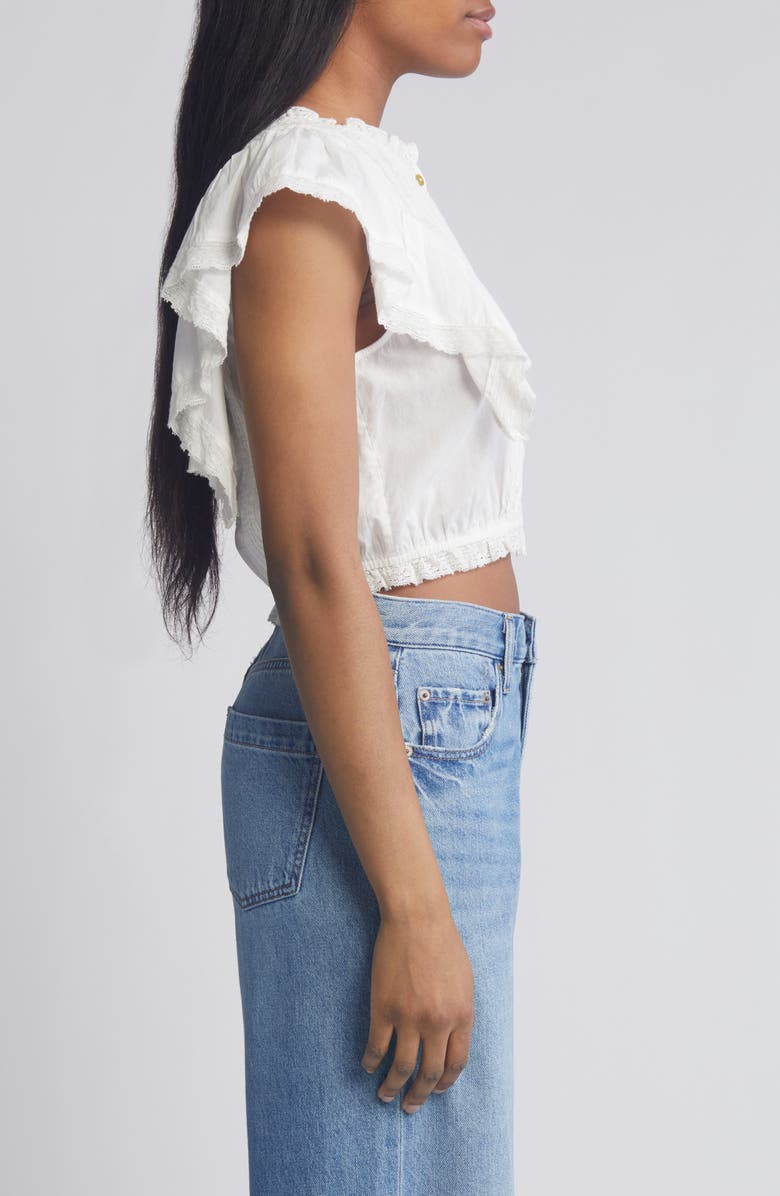 LoveShackFancy Nora Lace Ruffle Crop Top, Alternate, color, Antique White
