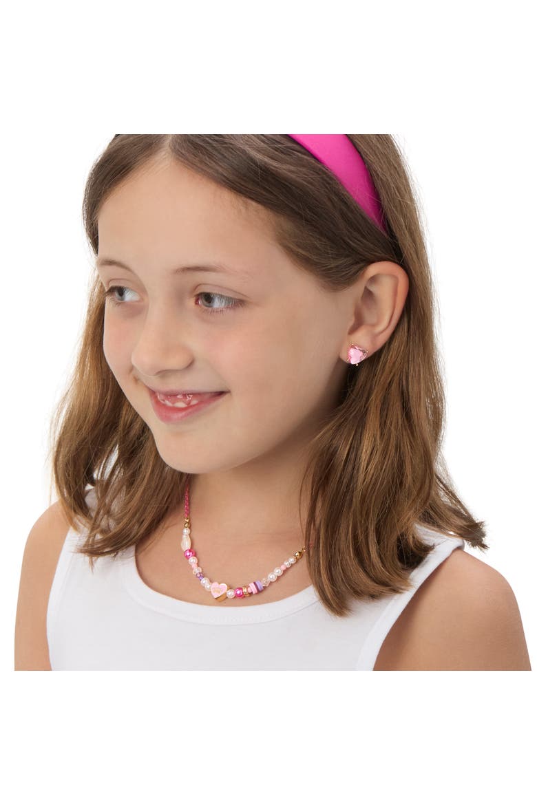 Pastel Beaded Heart Necklace, Alternate, color, gold, pink