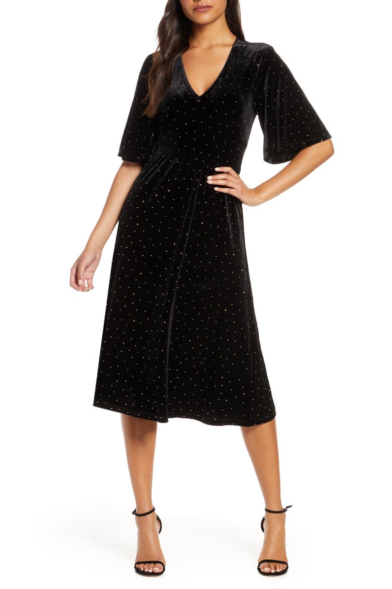 Zoe Dress, Main, color, GDVT - GOLD DOTTED VELVET