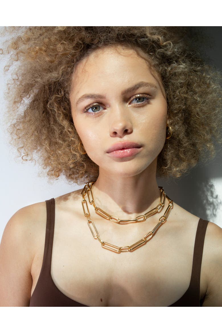 Paperclip Gold Chain Necklace Bracelet Set, Alternate, color, Gold