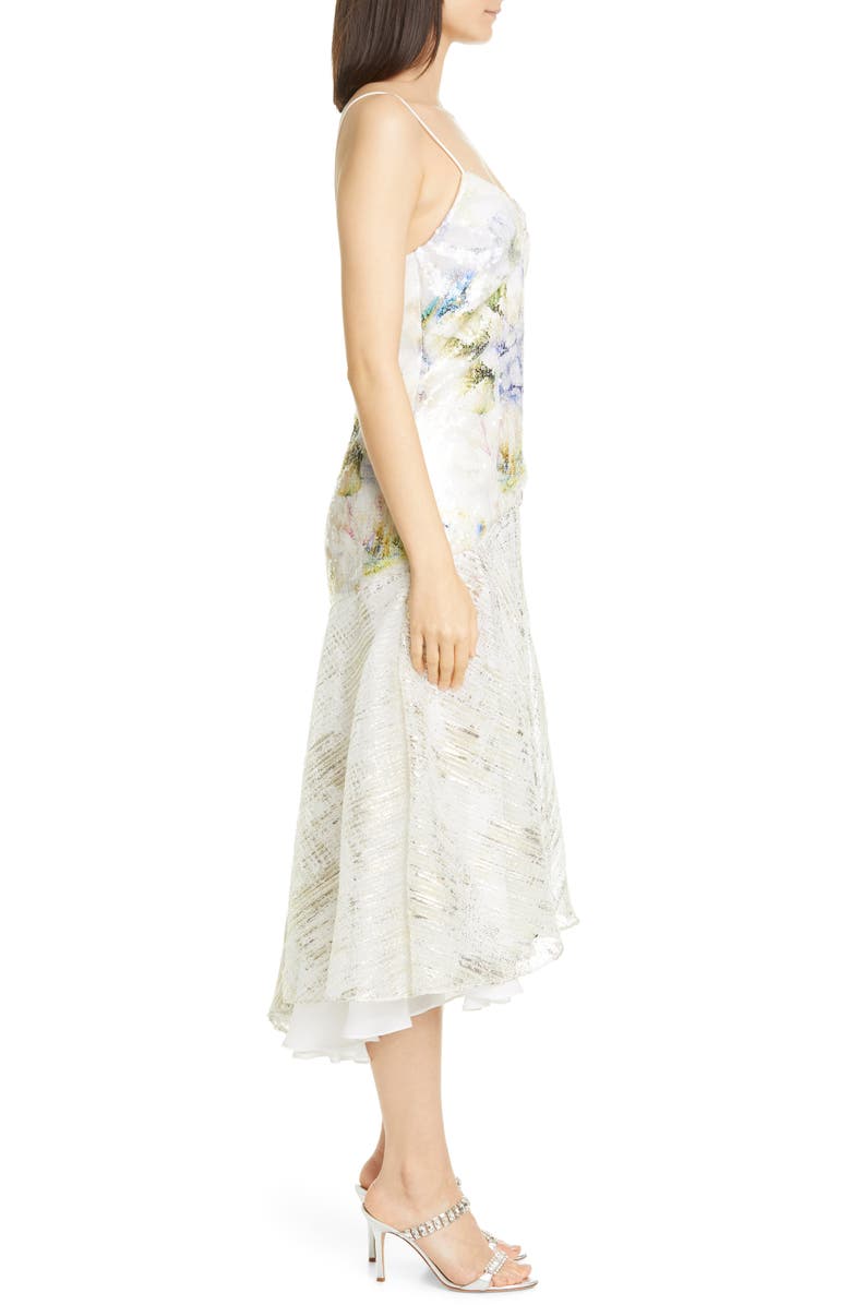 Rodarte Floral Sequin High/Low Slip Dress, Alternate, color, 