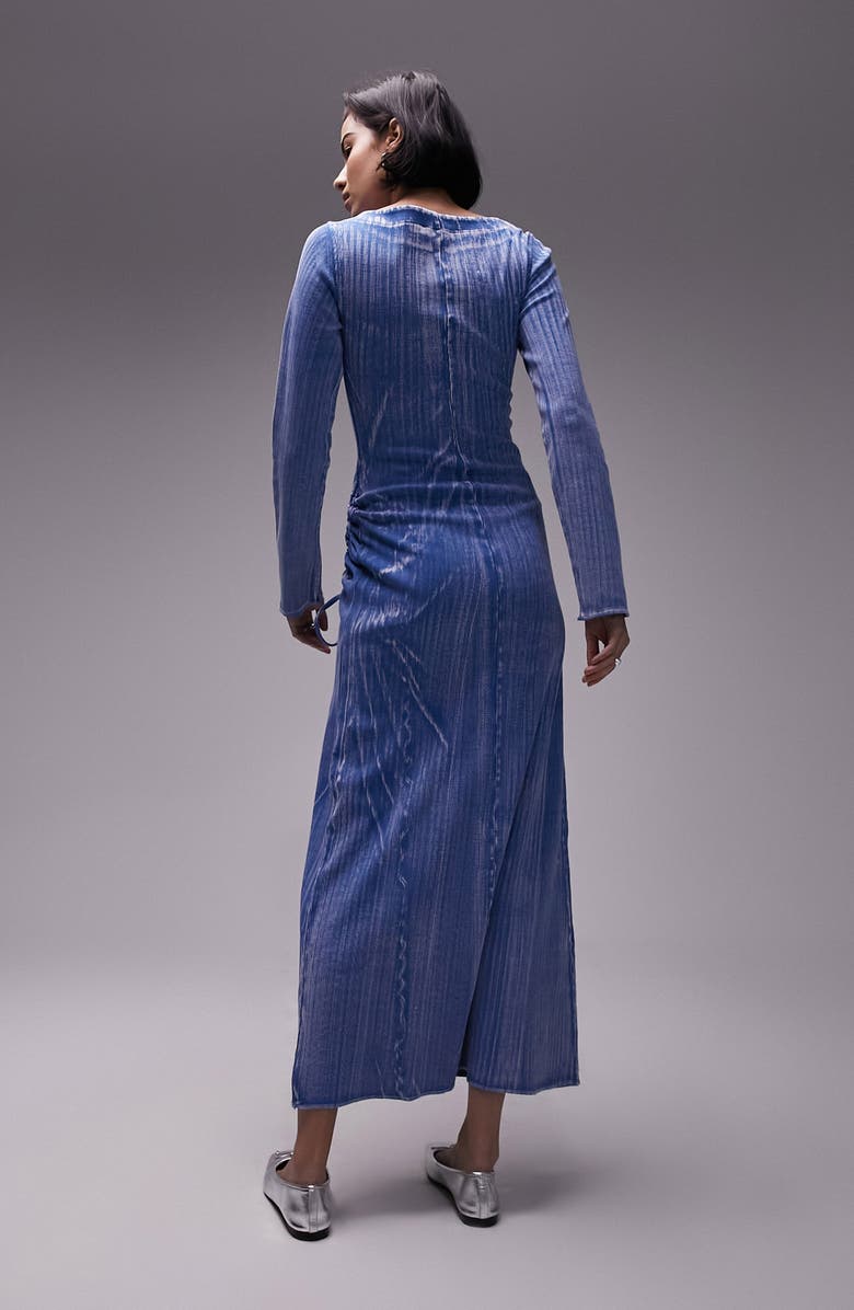 Topshop Acid Wash Ruched Long Sleeve Knit Midi Dress, Alternate, color, 