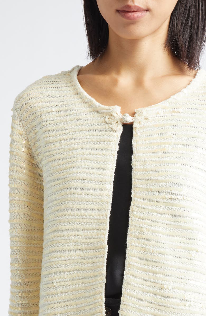 Bode Spotlight Sequin Virgin Wool Swing Cardigan, Alternate, color, Ivory