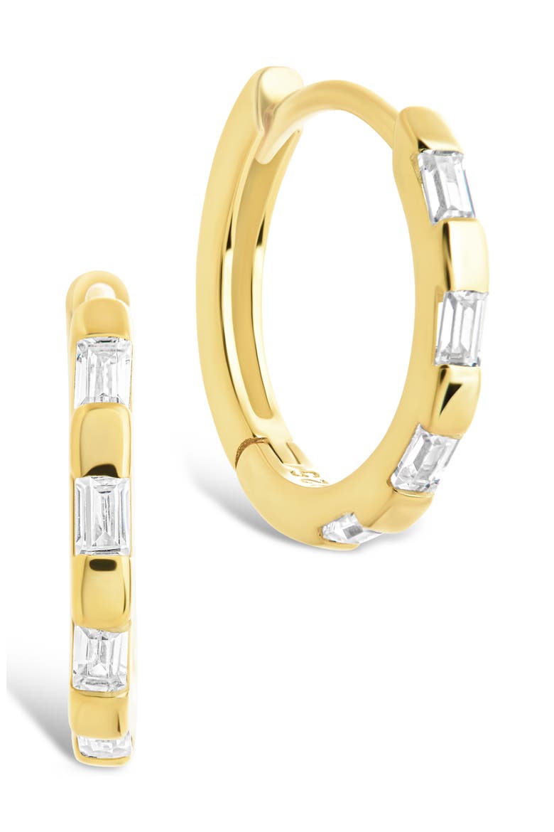 Cubic Zirconia Baguette Hoop Earrings, Main, color, GOLD