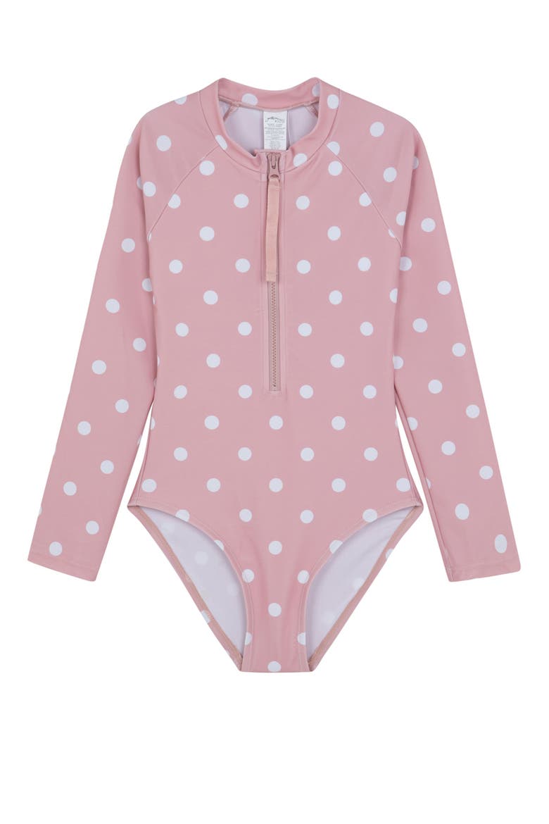 Dot Dot Dot Long Sleeve Zip Front One Piece, Main, color, Pink
