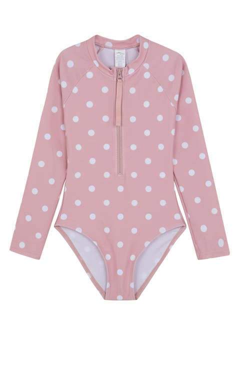Dot Dot Dot Long Sleeve Zip Front One Piece
