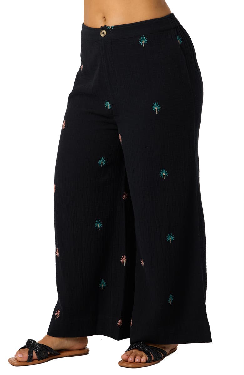 O'Neill Rhodes Palm Double Cotton Gauze Wide Leg Pants, Alternate, color, Black